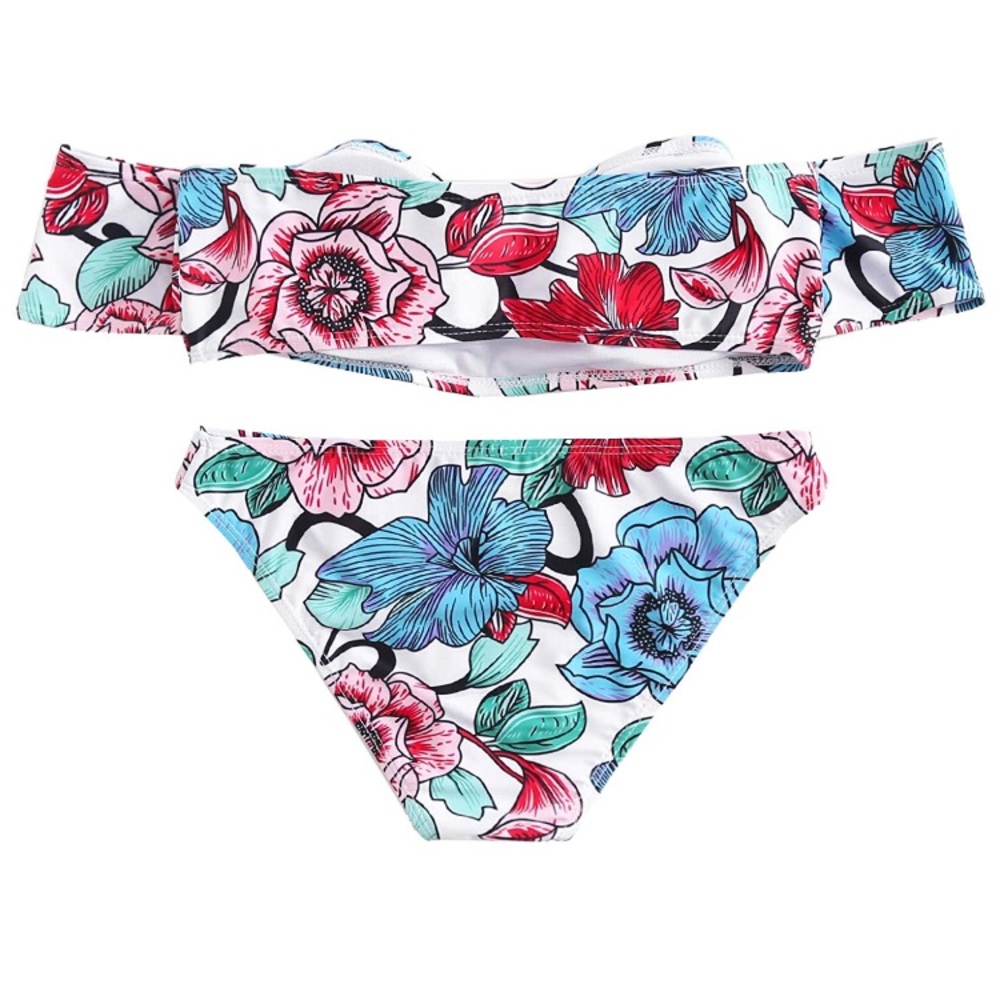 Last One Small🔥Floral Off-shoulder Bikini - Picture 3 of 7